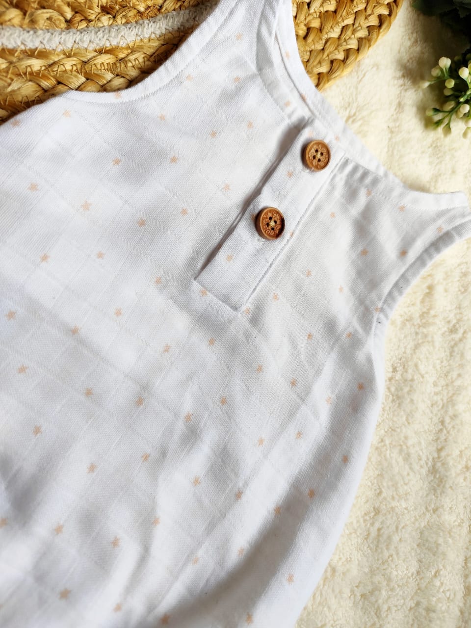 Muslin Printed Rompers - Star Print (0 - 3 Months) image 1