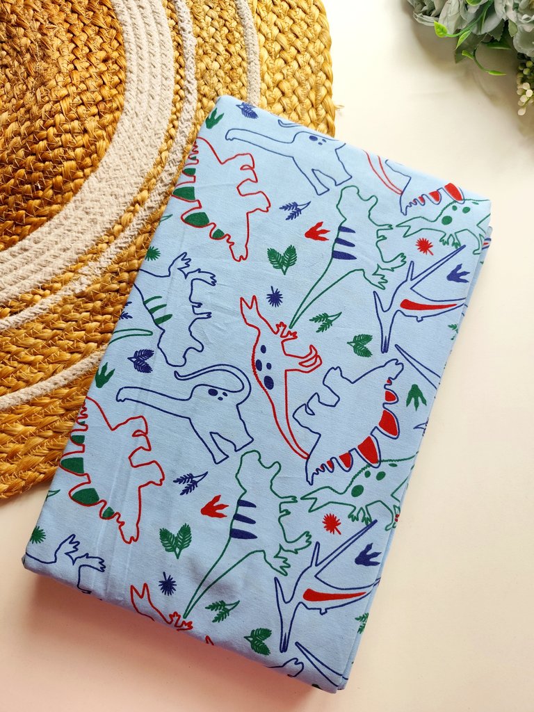 Cotton Thottil 3 1/2 M- Light Blue Dinosaur Print