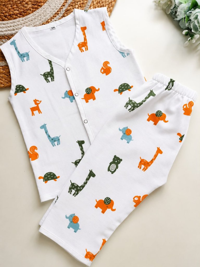 Sleeveless Co Ord Set - Colorful Animal Print