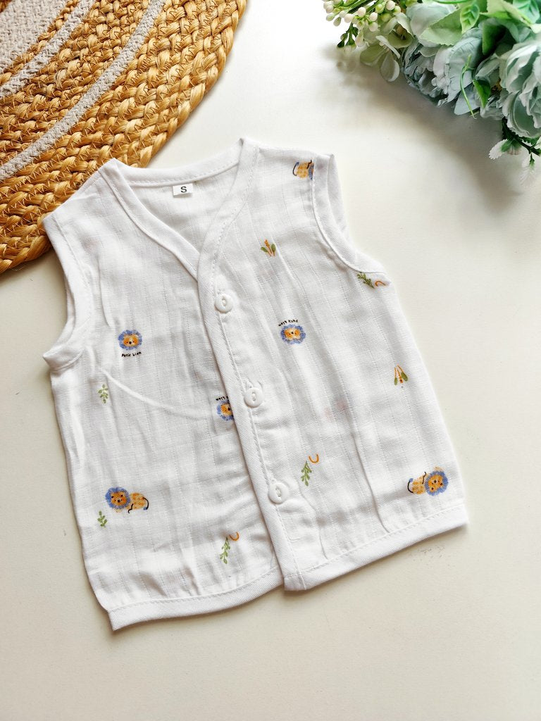 Muslin Jablas (Affordable Range) - White with Petit Lion