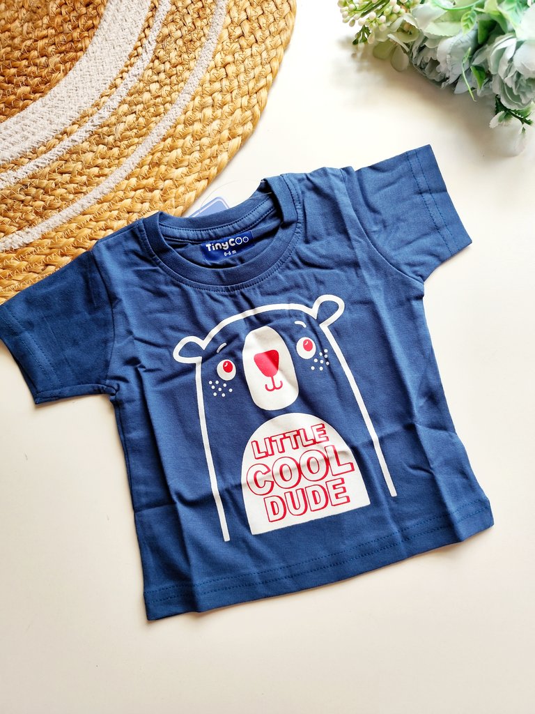 T shirt- Blue Little Cool Dude Bear Print