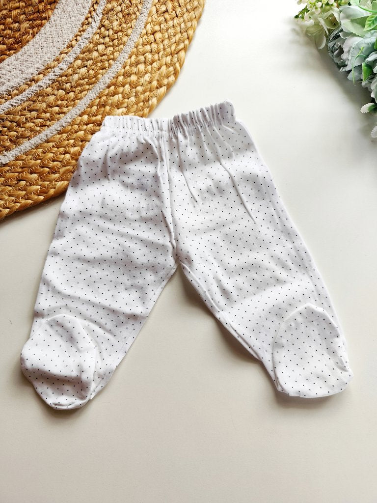 Footed Pants - White Polka Dot