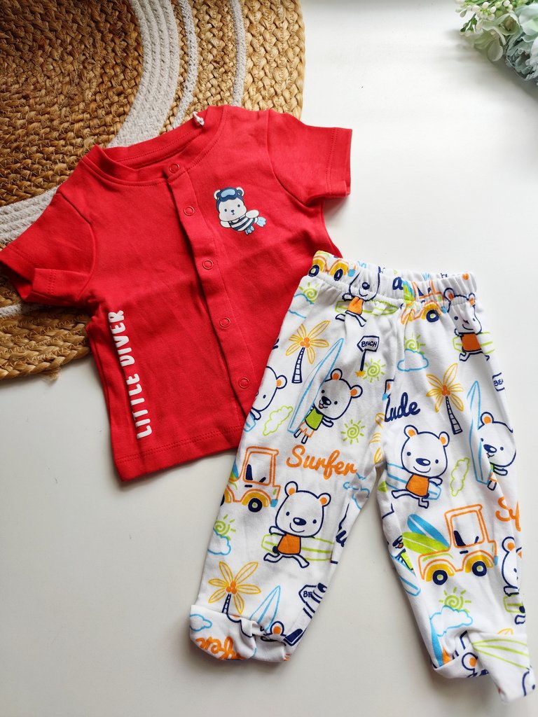 Co ords - Red Little Diver & Beach Bear Print