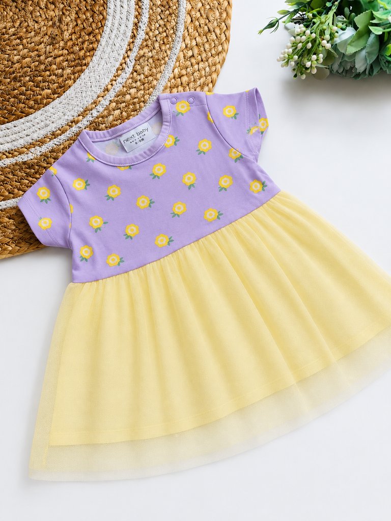 Frocks - Lilac Floral with Yellow Tulle Skirt