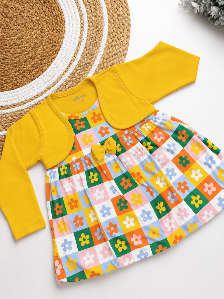 Frocks - Yellow Multicolor Floral Checkered