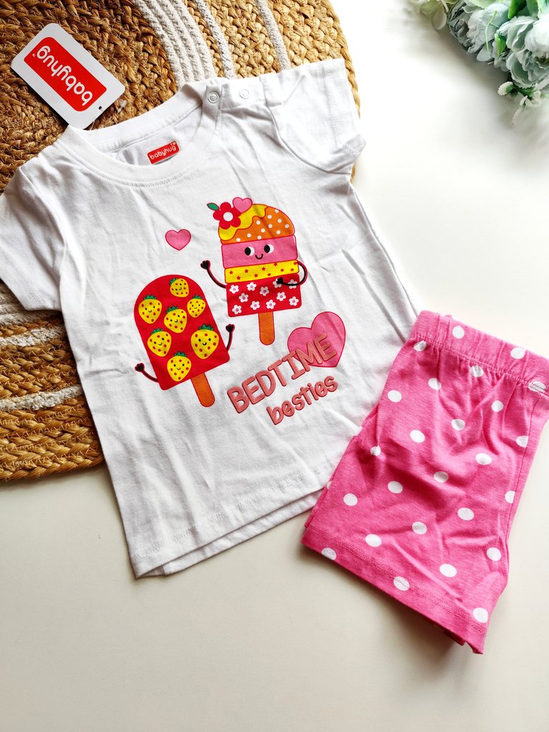 T shirt Trouser Set- White and Pink Popsicle Print