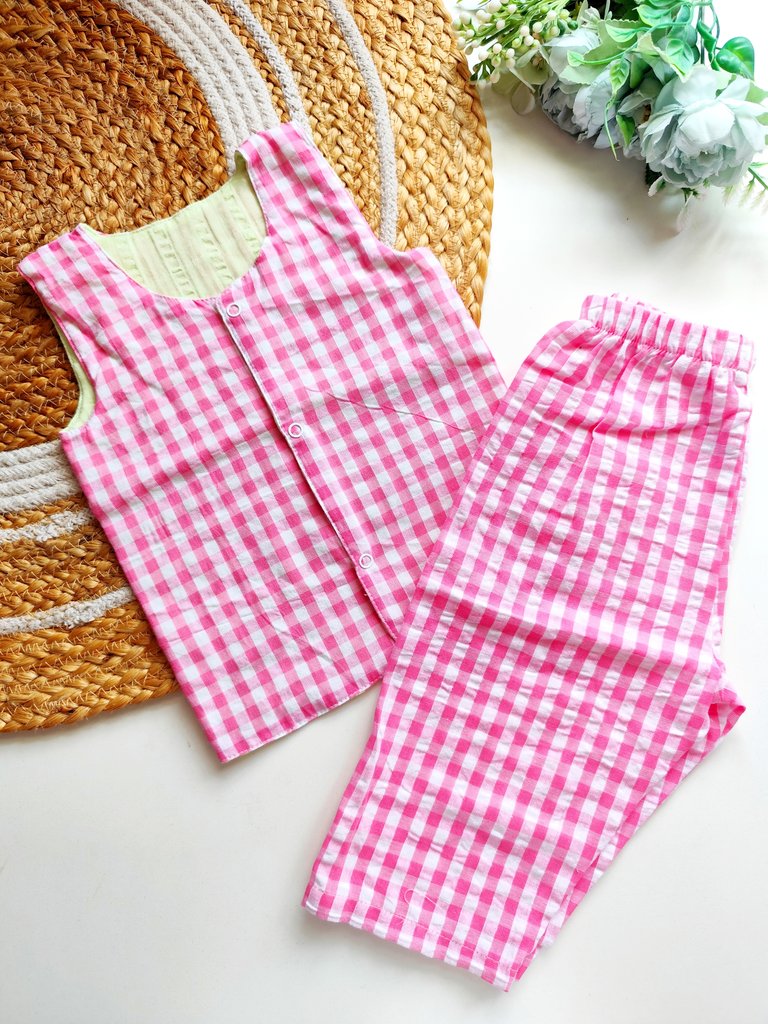 Reversible Cotton Sets- Pink Gingham Checks