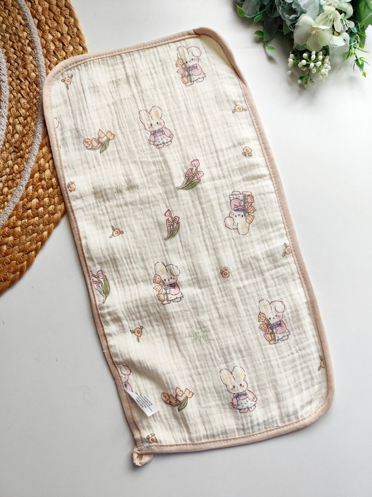 Crinkled Muslin Burp Cloth- Floral Bunny