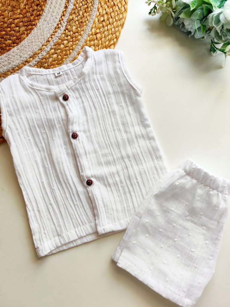 Muslin Sleeveless Co ord- Textured White