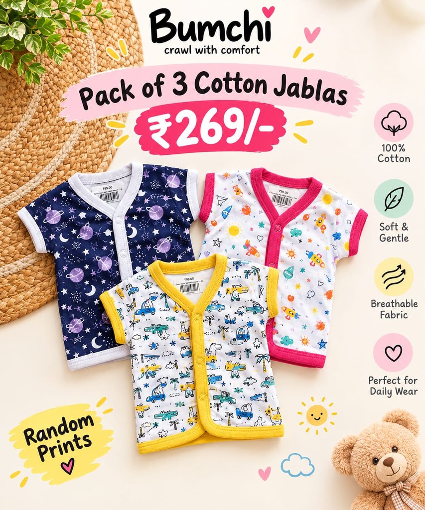 Half sleeve Cotton Jablas-Assorted Prints (Pack of 3)