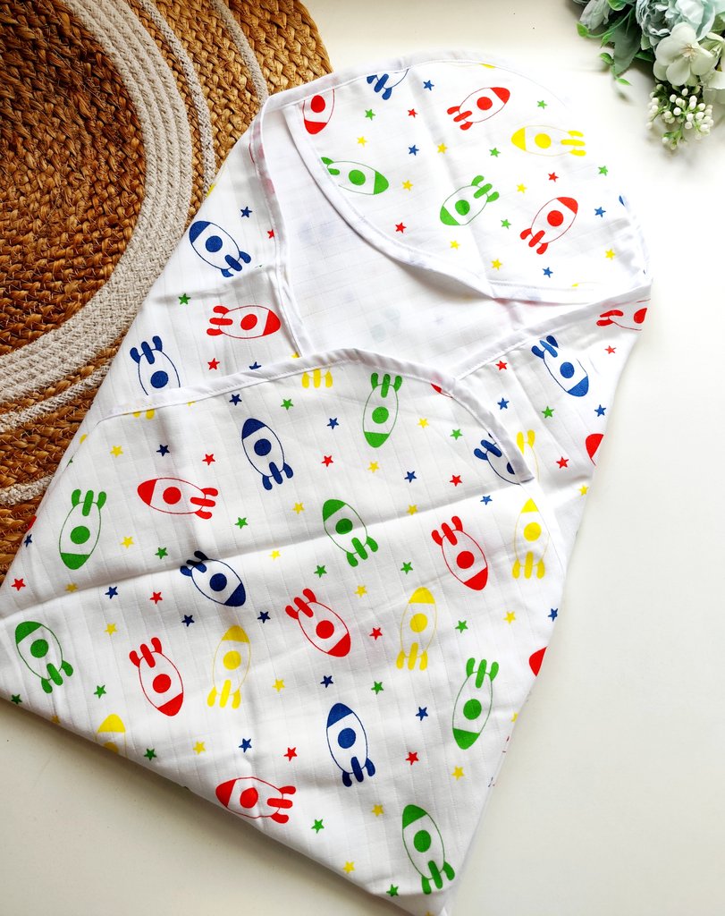 Double Layered Hooded Towel- Colorful Rockets