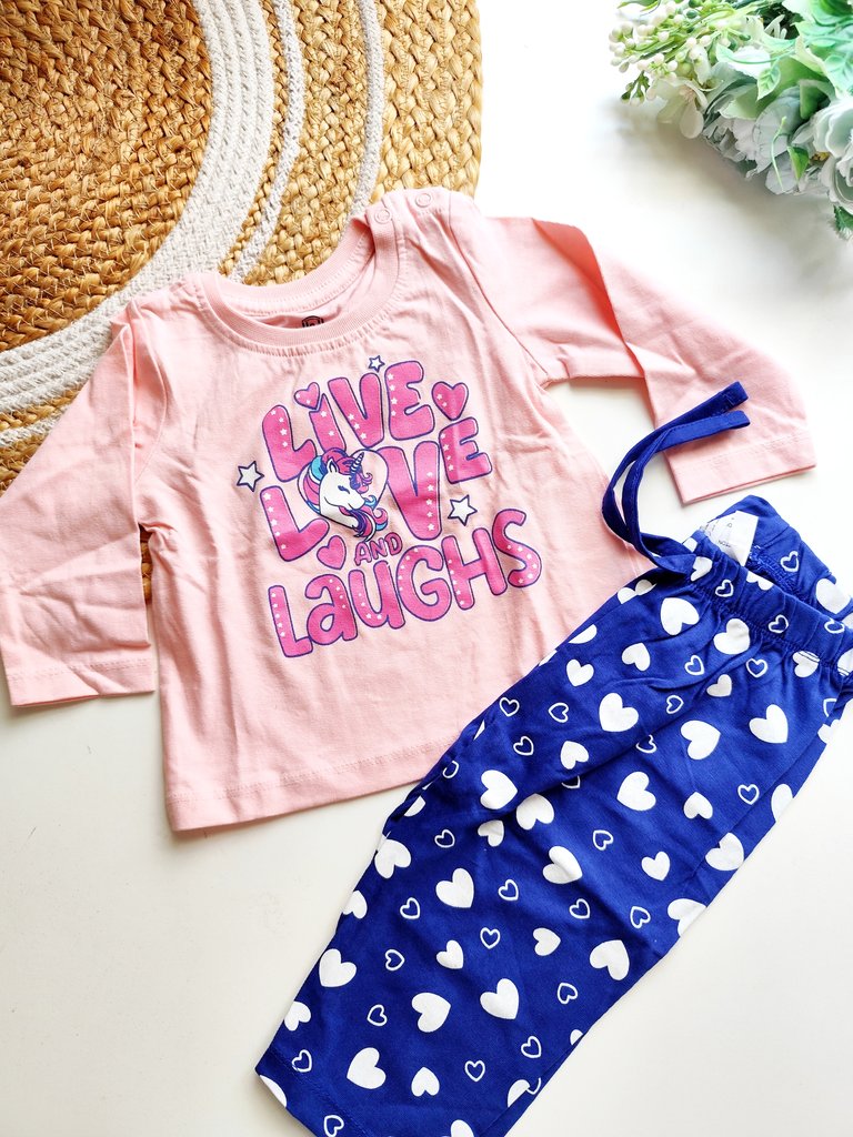 Co ords - Baby Pink Unicorn & Blue Heart Print