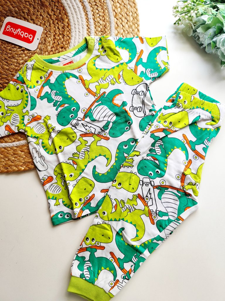 Co ords- Green Skateboarding Dinosaur Print