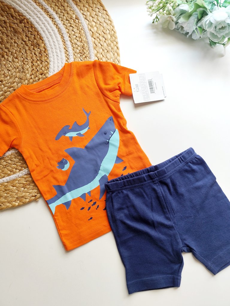 Slim fit Co ords- Orange Shark Print