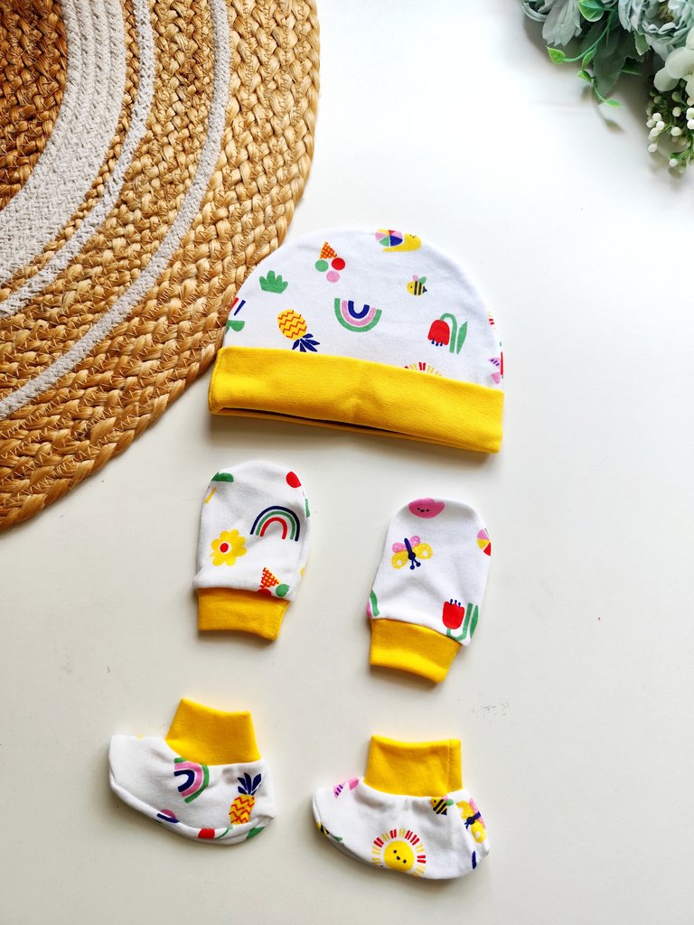 Cap Mitten Booties- Yellow Sunshine Doodles