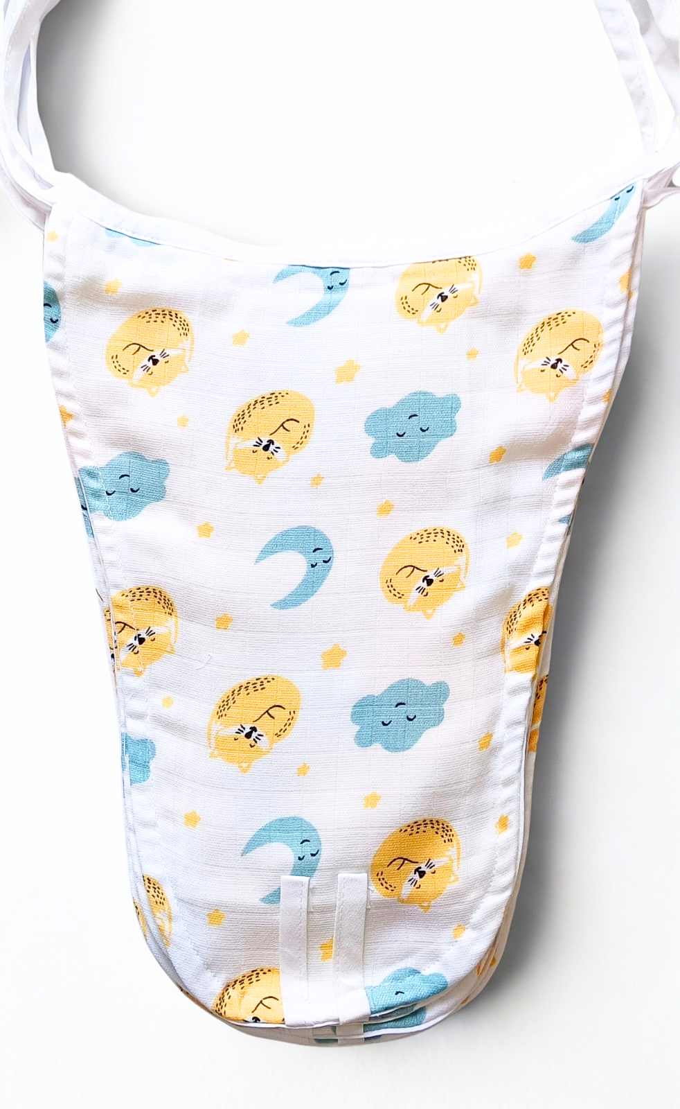 White Muslin Nappy - Cat & Moon Print (0 - 3 Months) - 5 Layered image 0