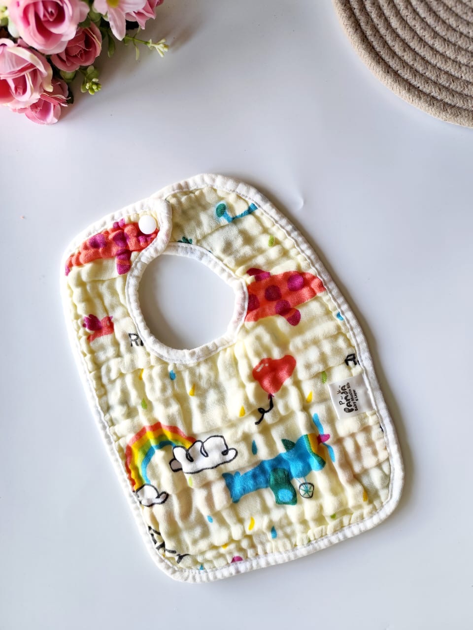 Muslin 6 Layered Crinkled Bib - Random Color/Print - Single pc