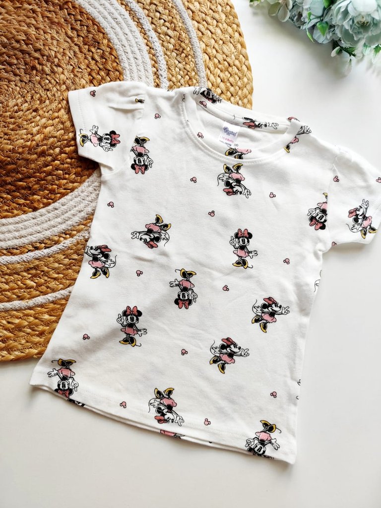 Kids Cotton tops - White Minnie Mouse Print