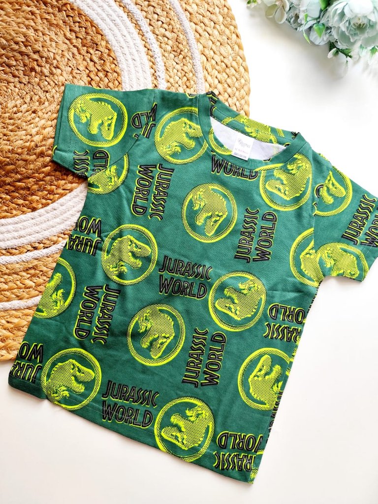 Kids Cotton tops - Green Jurassic World Print