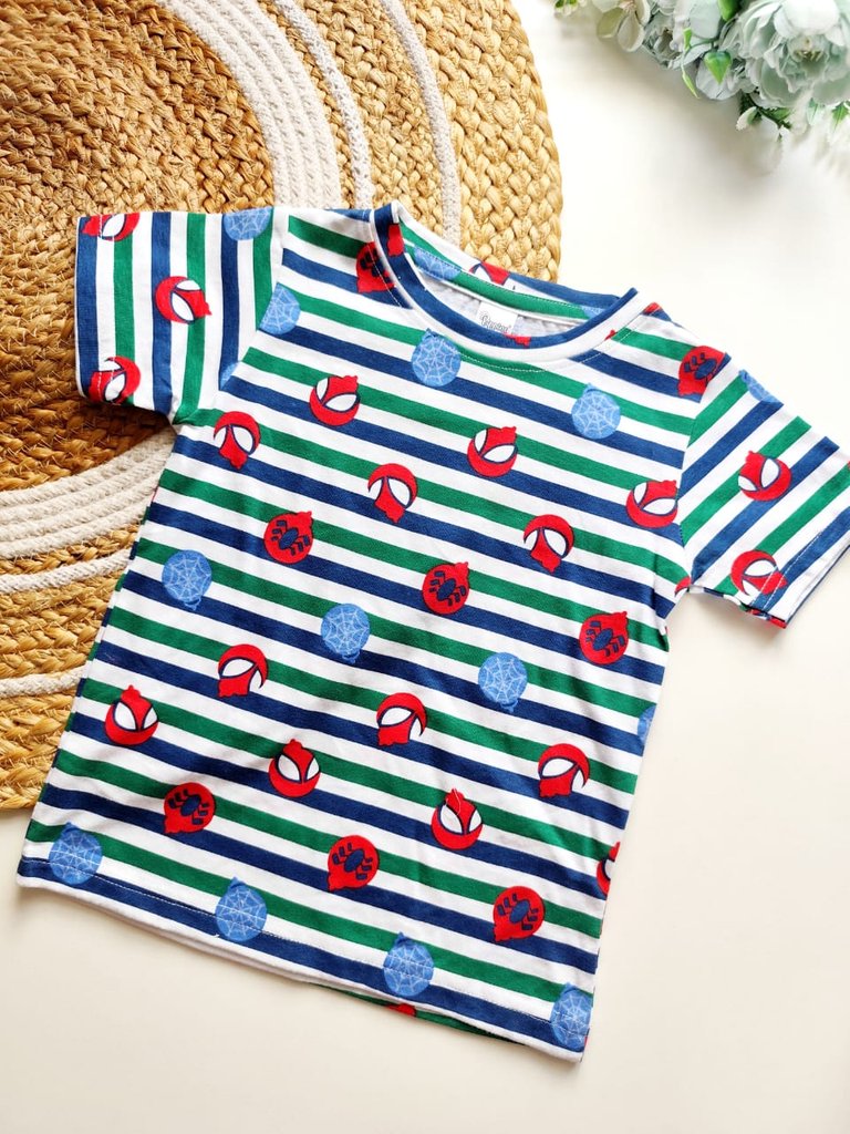 Kids Cotton tops - Striped Spider-Man Print