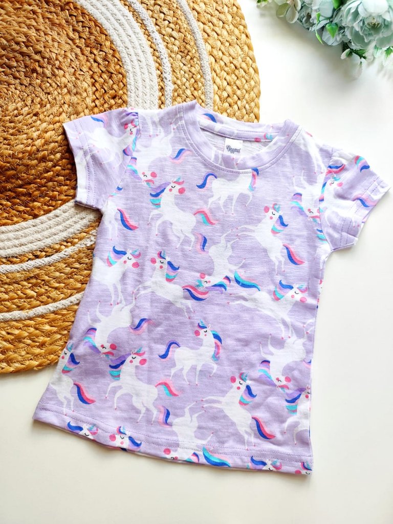 Kids Cotton tops - Light Purple Unicorn Print