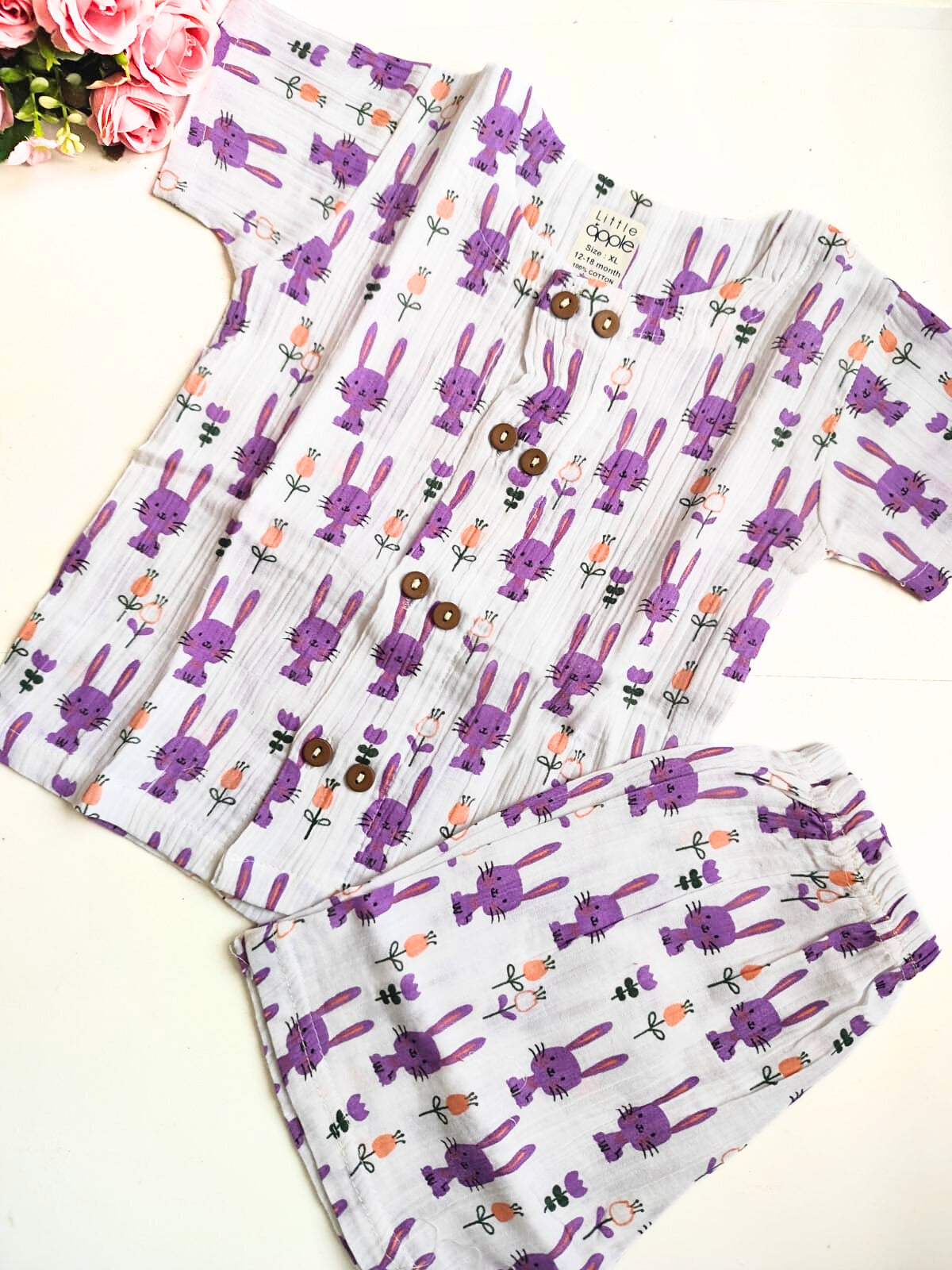 Muslin Co Ord Set - Purple Bunny Print (12 - 18 Months) image 0