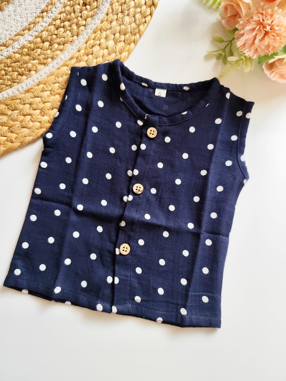 Muslin Jabla - Navy Polka