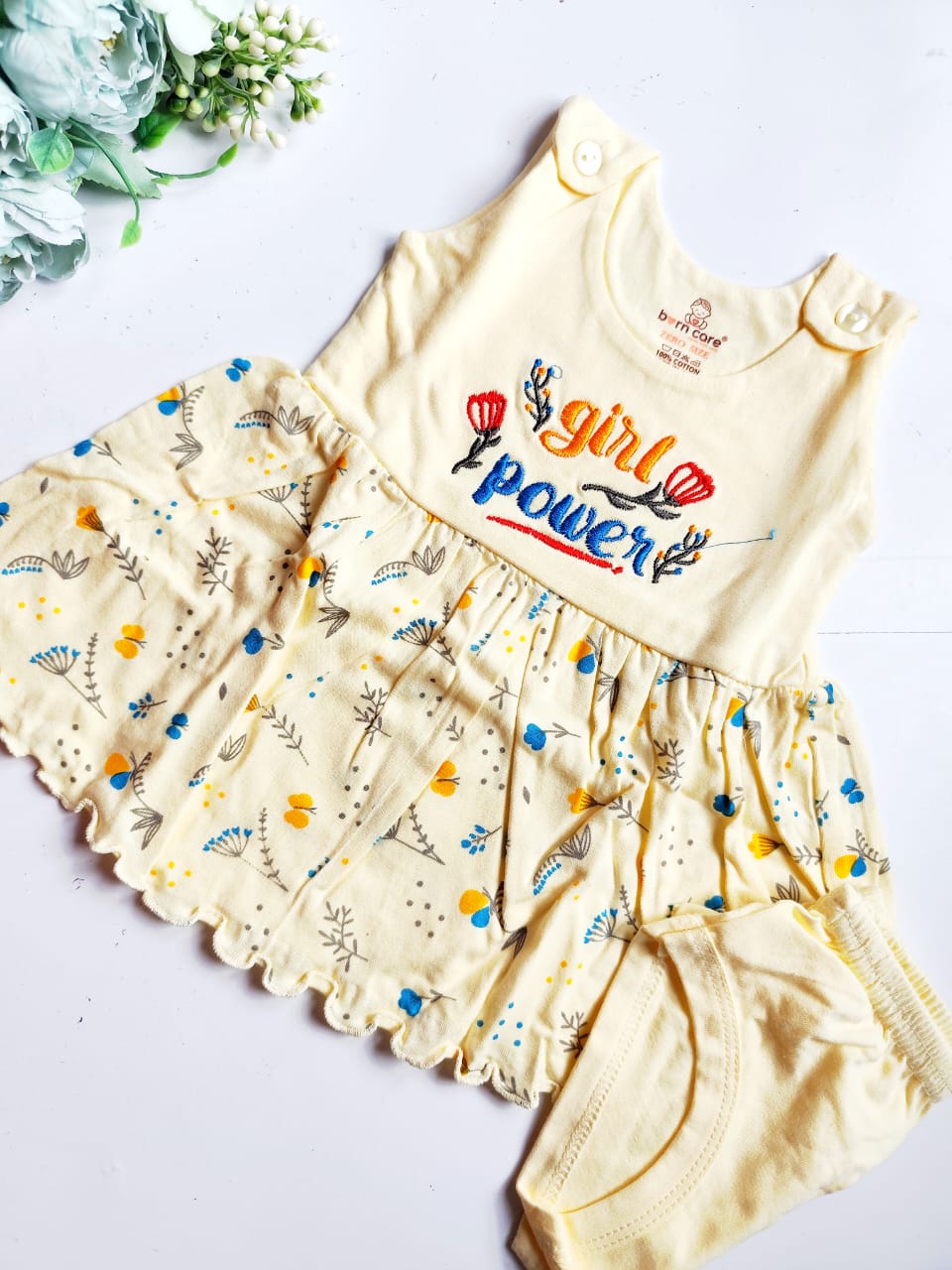 Shoulder Button Cotton Frock (0 - 3 Months) image 3