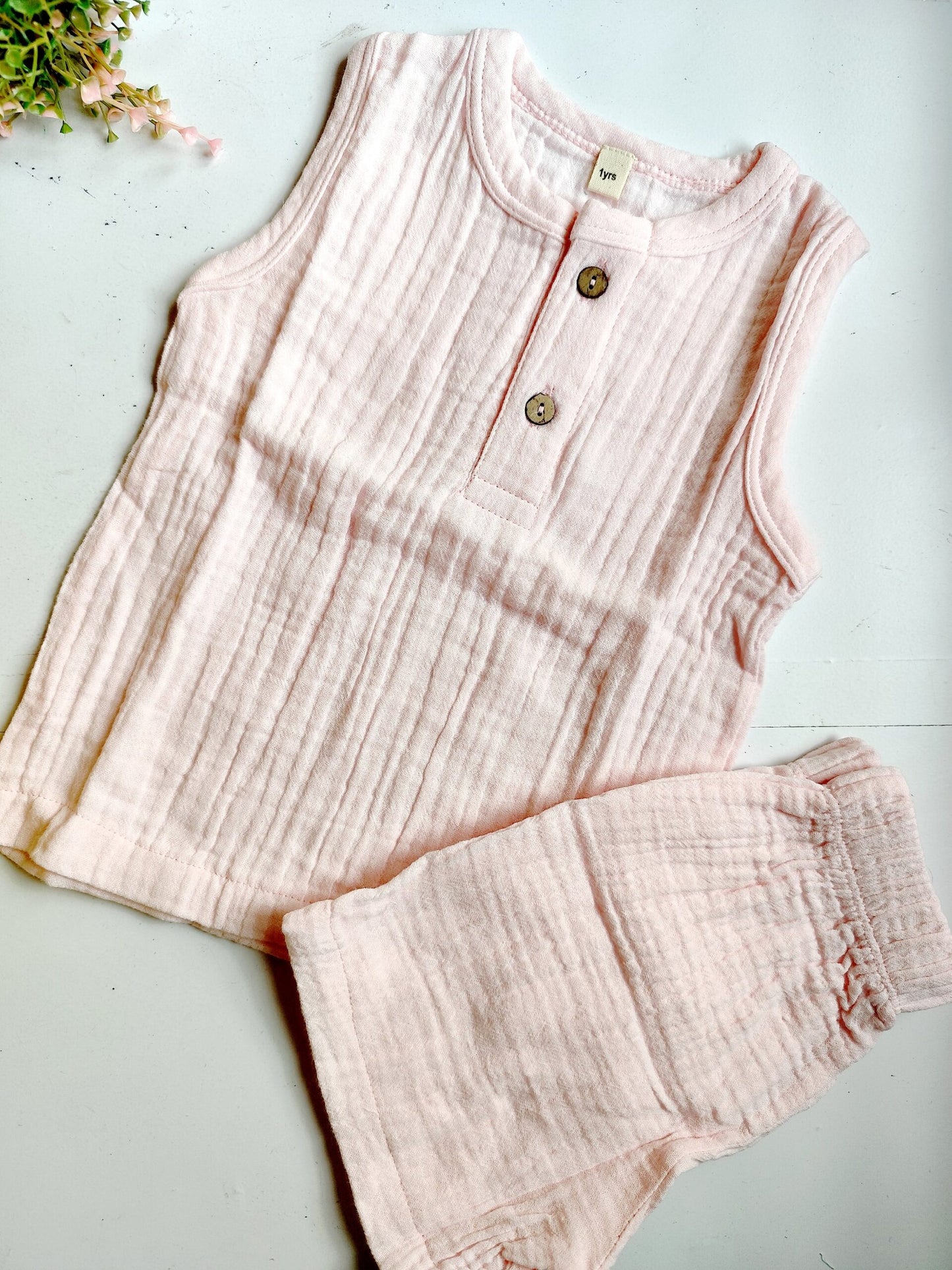 Muslin Unisex Sleeveless Co Ord Set - Pale Pink image 0