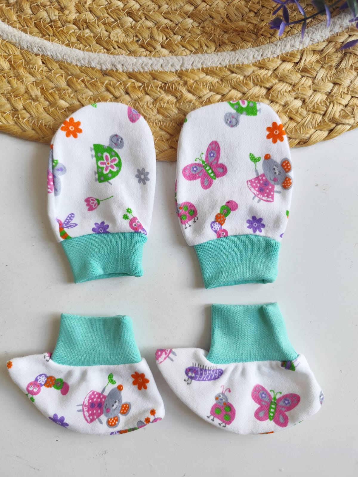Cotton Mittens & Booties - Butterfly Print image 0