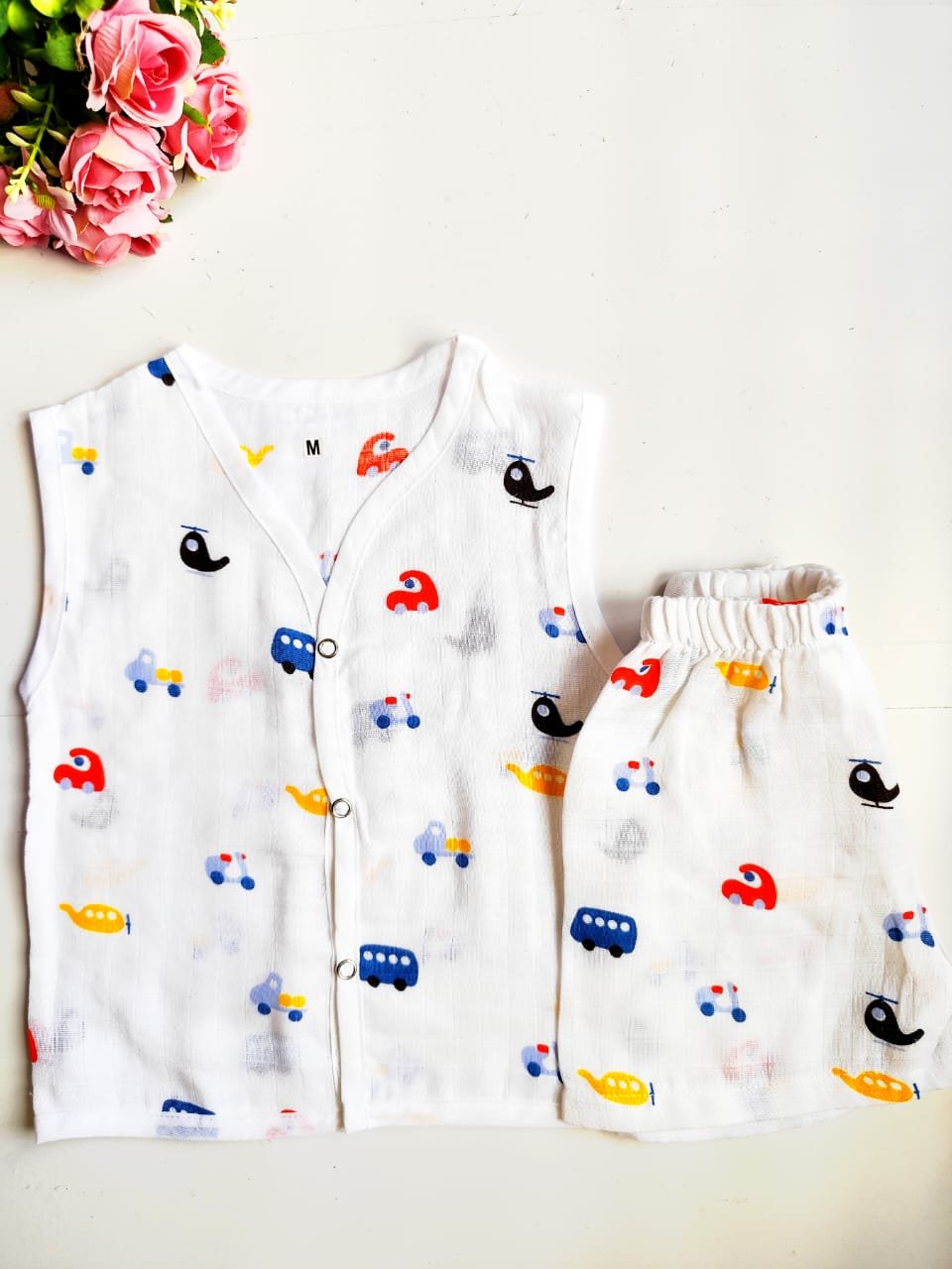 Muslin White Co-Ord Sets - Vehicles Print - 0 - 6 M image