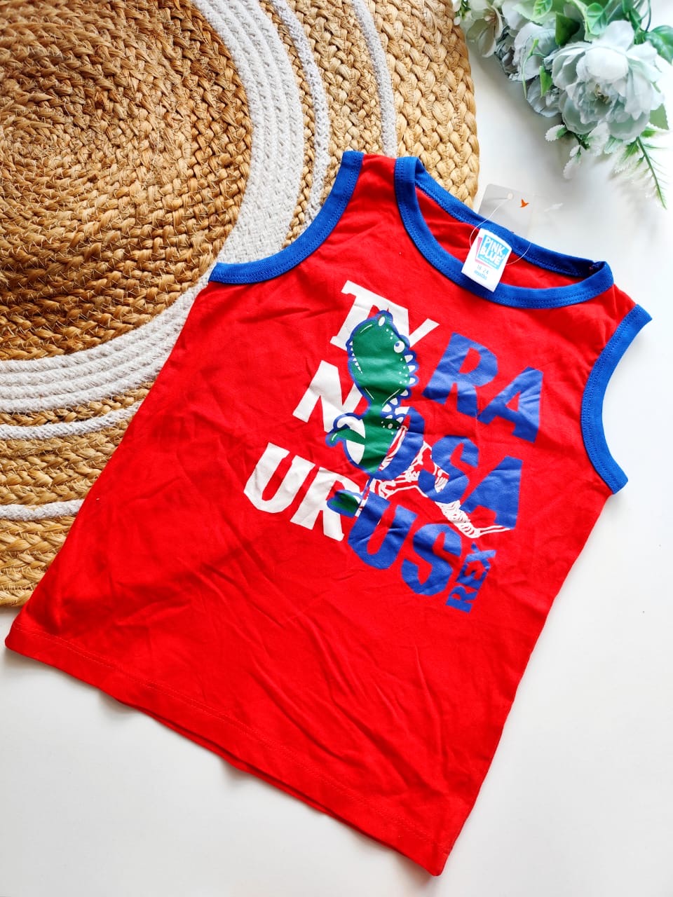 Kids Sleeveless Cotton Top - T-Rex Adventure