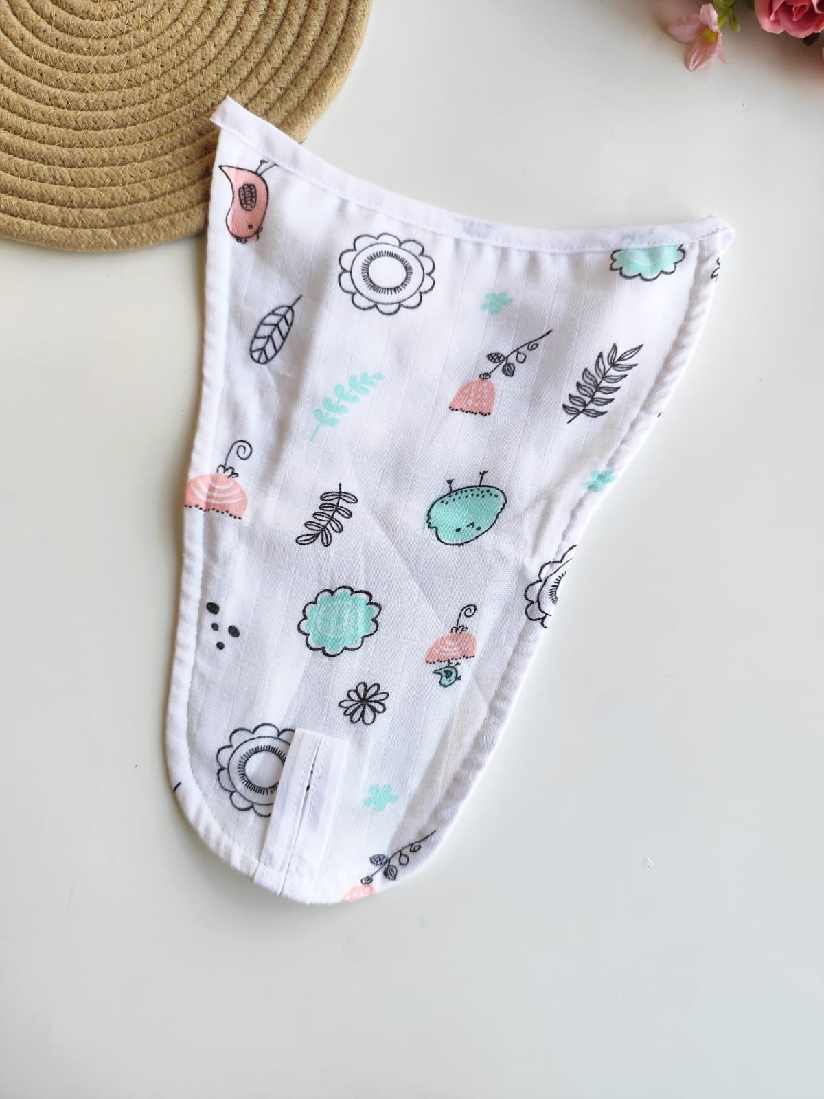 White Muslin Nappy - Bird Print (0 - 3 M) - 5 Layered