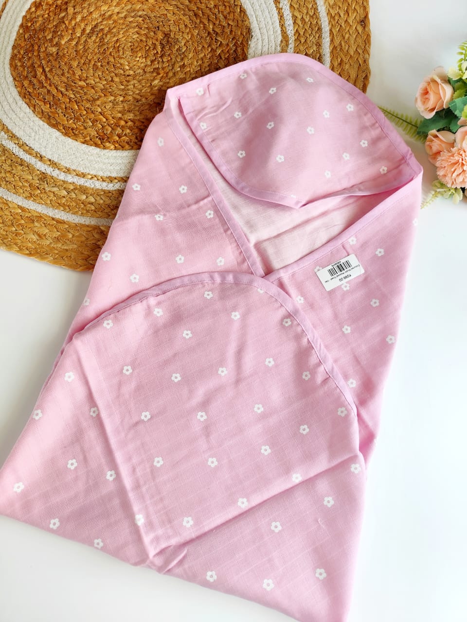 Colored Muslin Hooded Towel - Pink