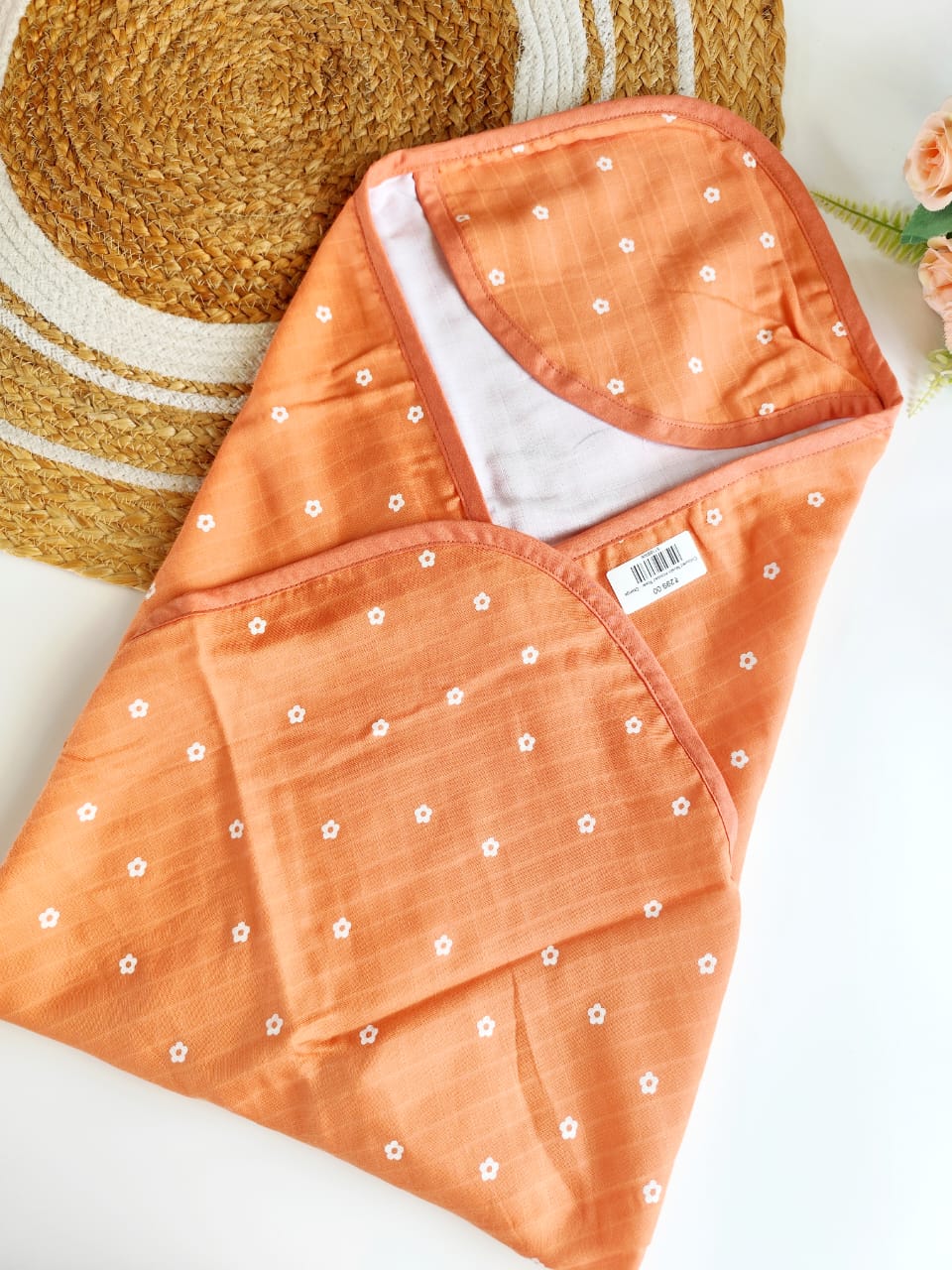 Colored Muslin Hooded Towel - Orange