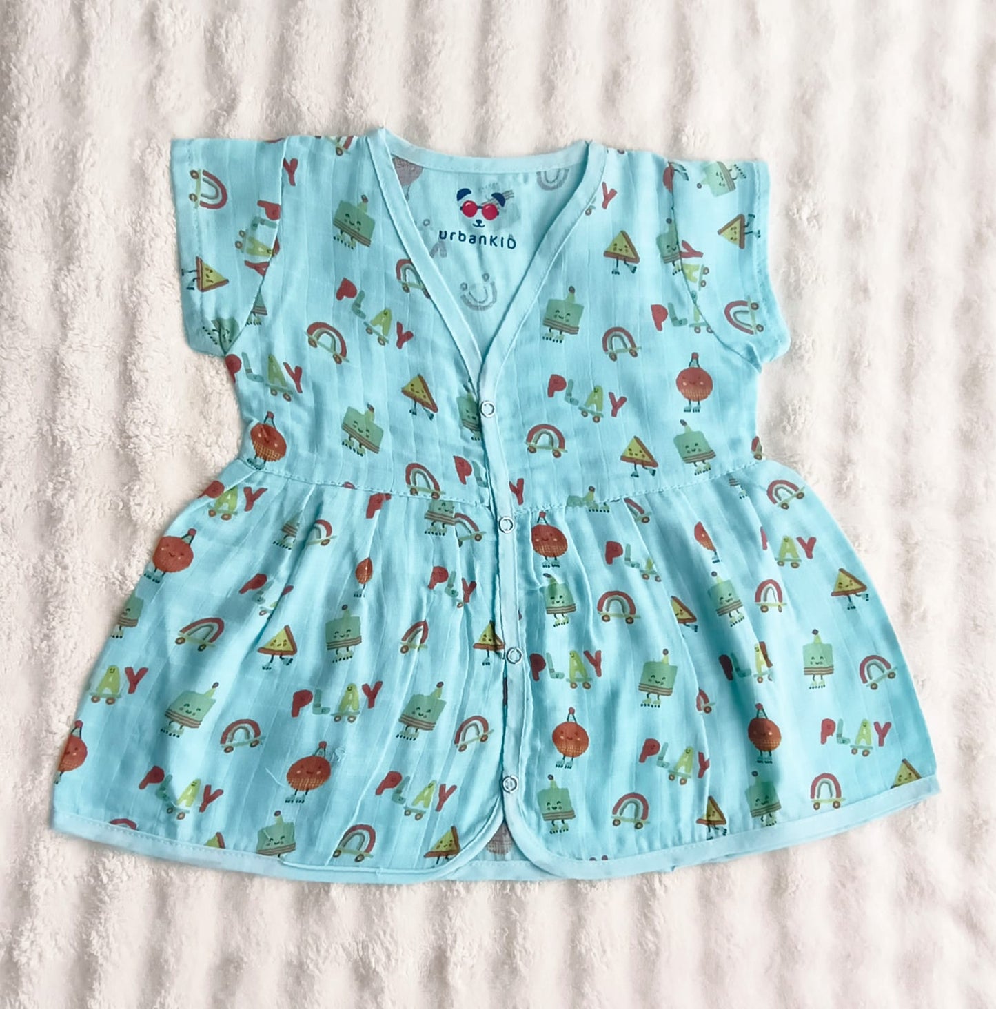 Muslin Frock - Aqua Playtime Print