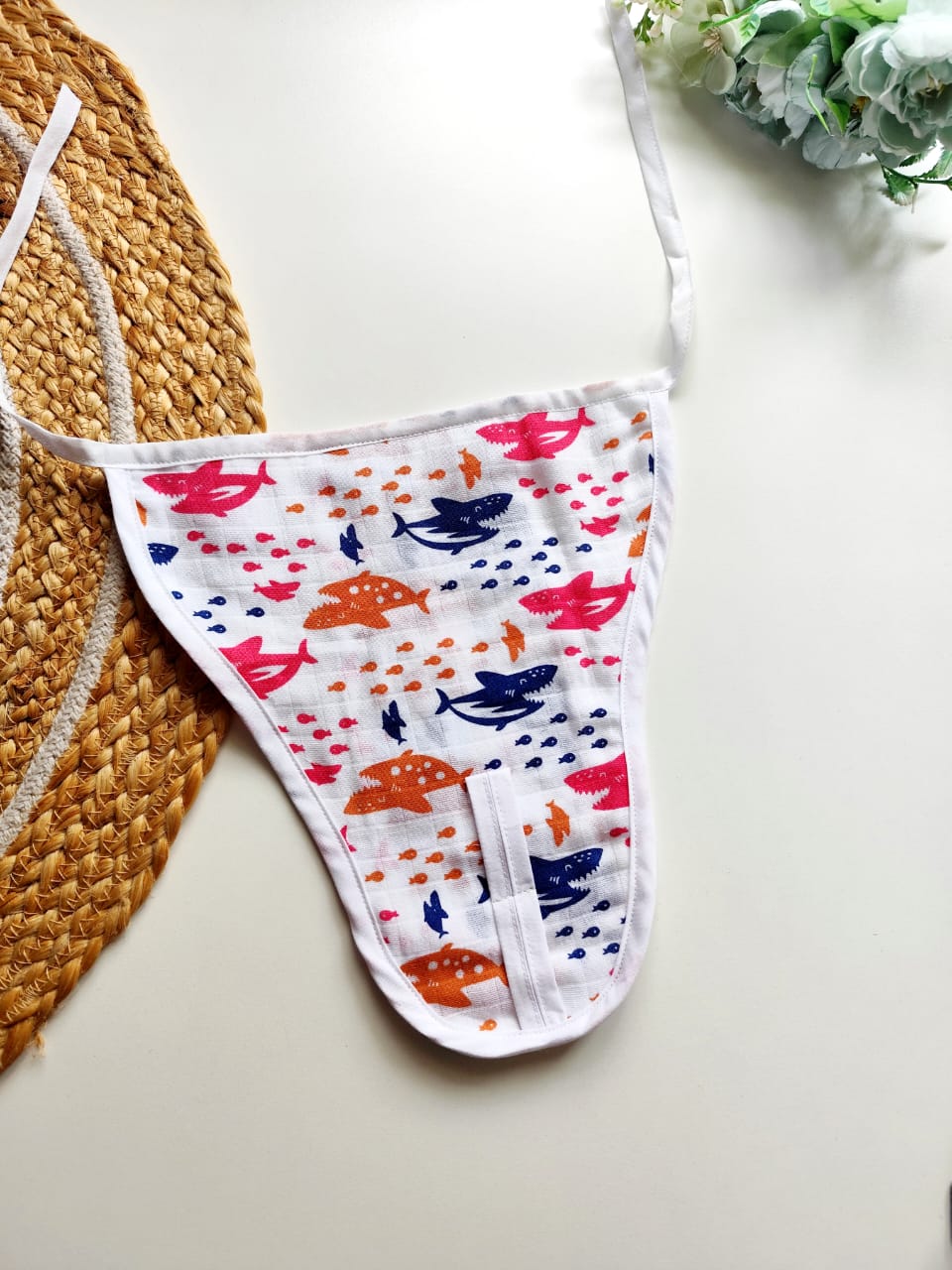 White Muslin 5 layered Nappy - Sharks