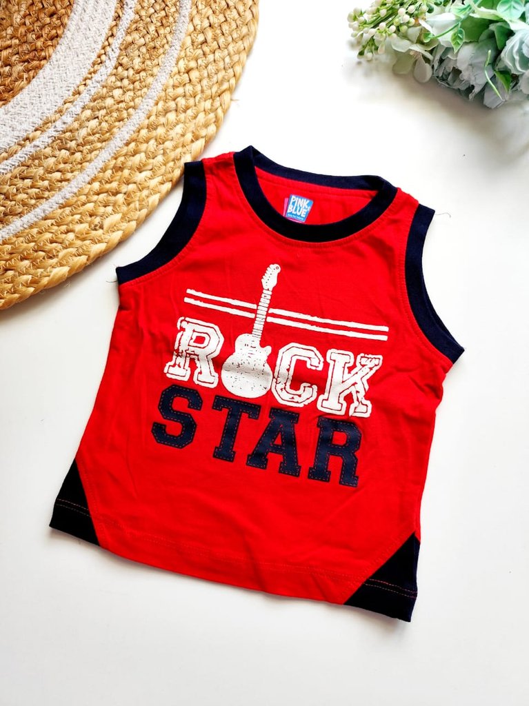 Kids Sleeveless Cotton Top - Red Rock Star Graphic