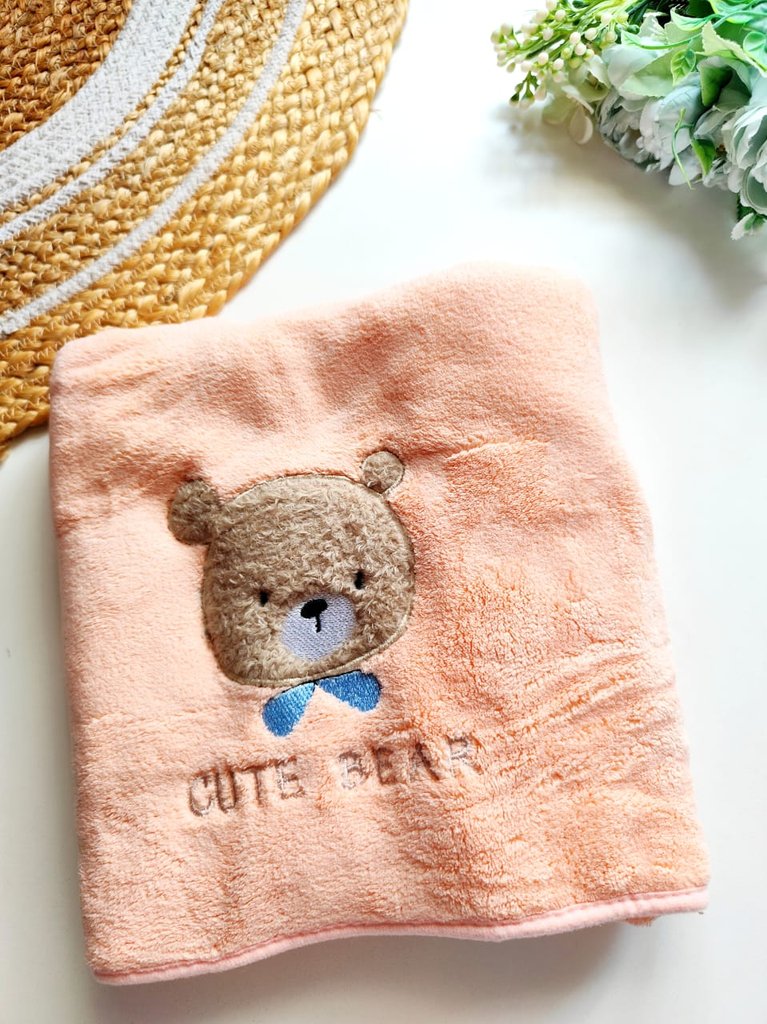 Bear Bath Towels(100*50) cm - Peach Bear Embroidery