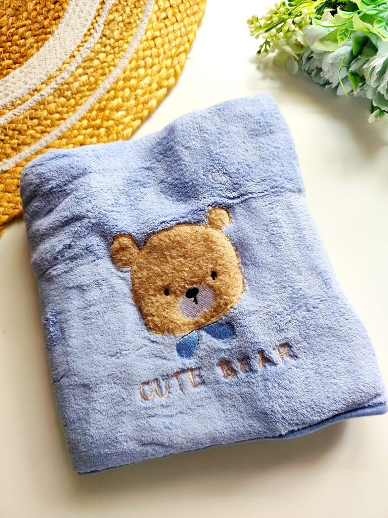 Bear Bath Towels(100*50) cm - Light Blue Cute Bear Print