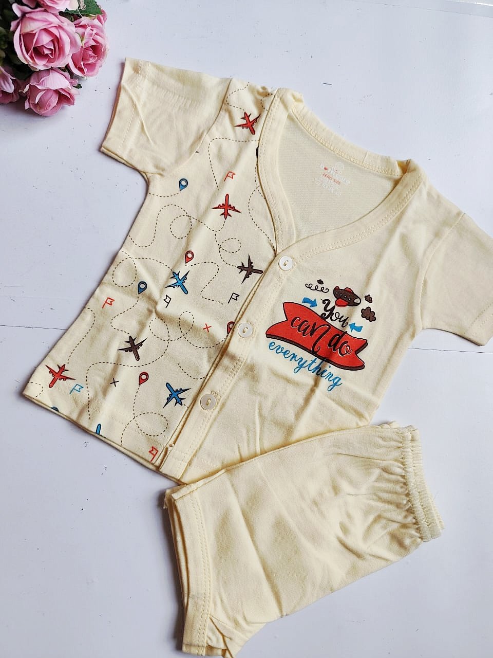 Unisex Cotton Top & Bottom Set - You can do Everything Print (0 - 3 Months) - Yellow, 0 - 3 M image