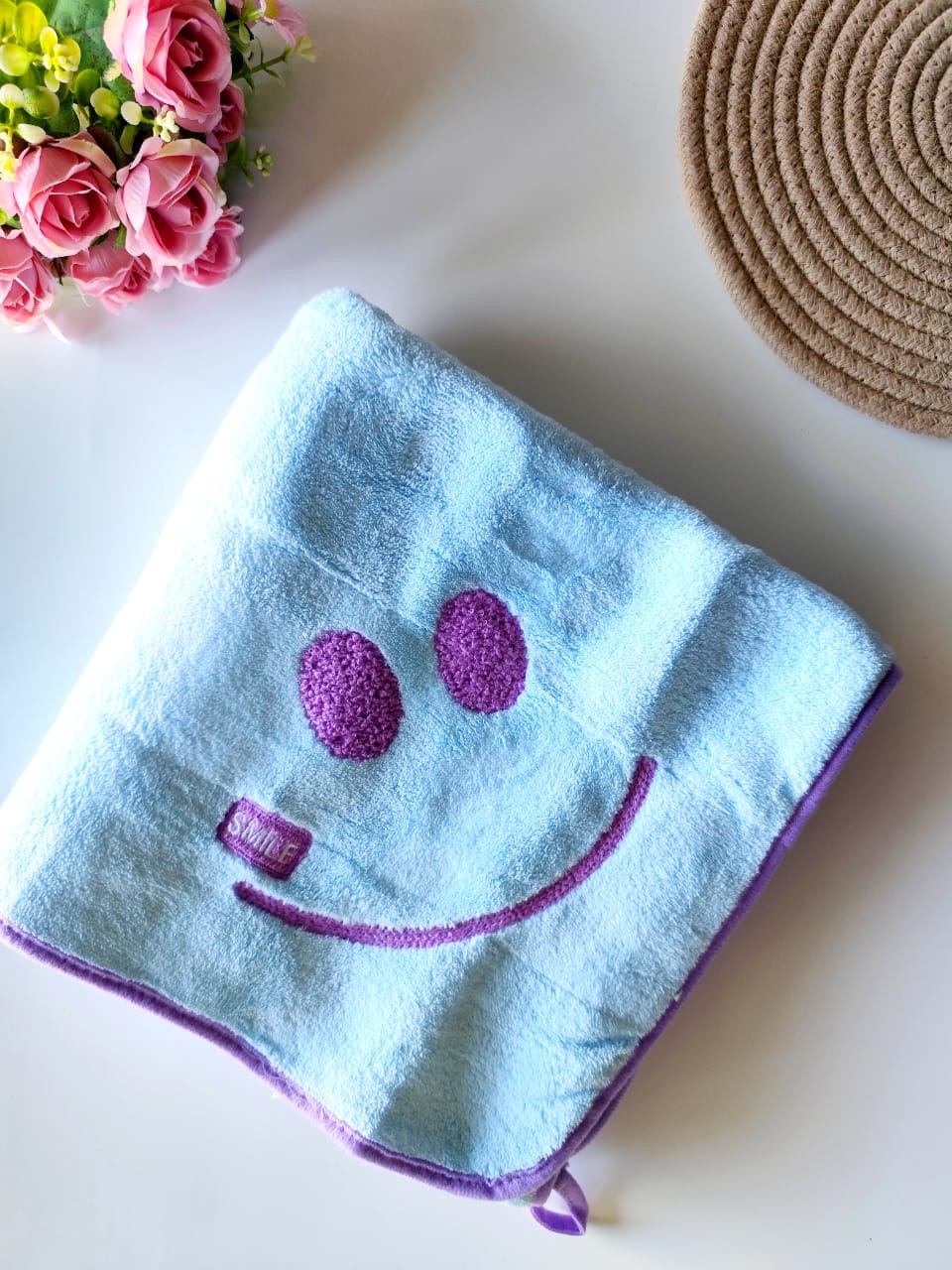 Smiley Bath Towels - Blue