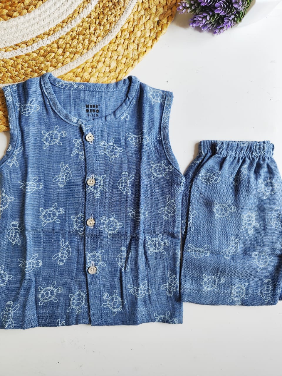 Blue Turtle Print Muslin Co Ord Set image 0