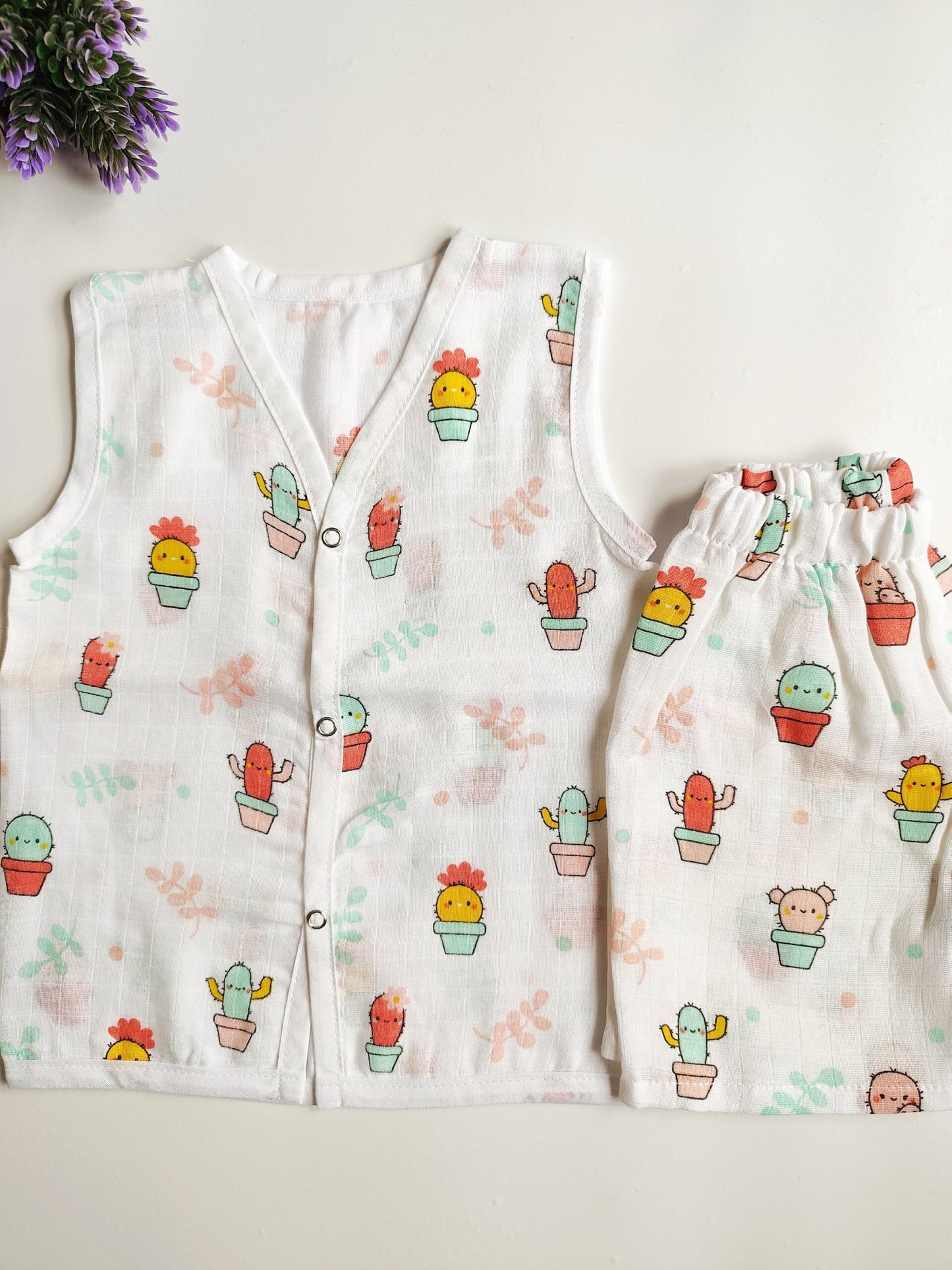Muslin White Co-Ord Sets - Cactus Print - 3 - 6 M image