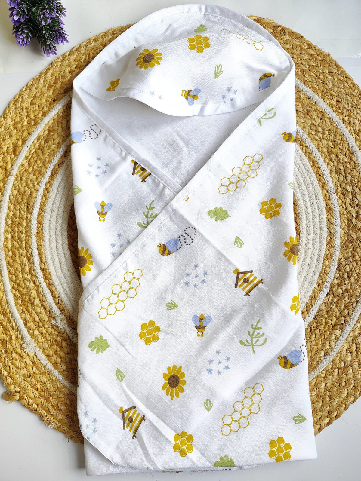 Muslin Hooded Towel - Honeycomb Print image 0