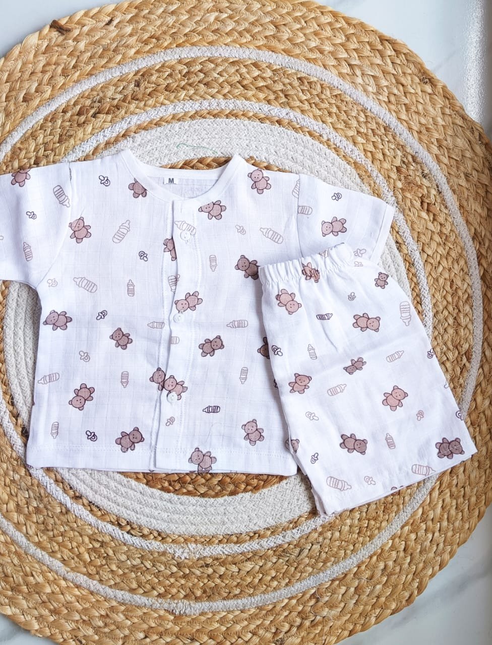 Muslin Half Sleeve Jabla Set – Bear Print - 6 - 9 M image