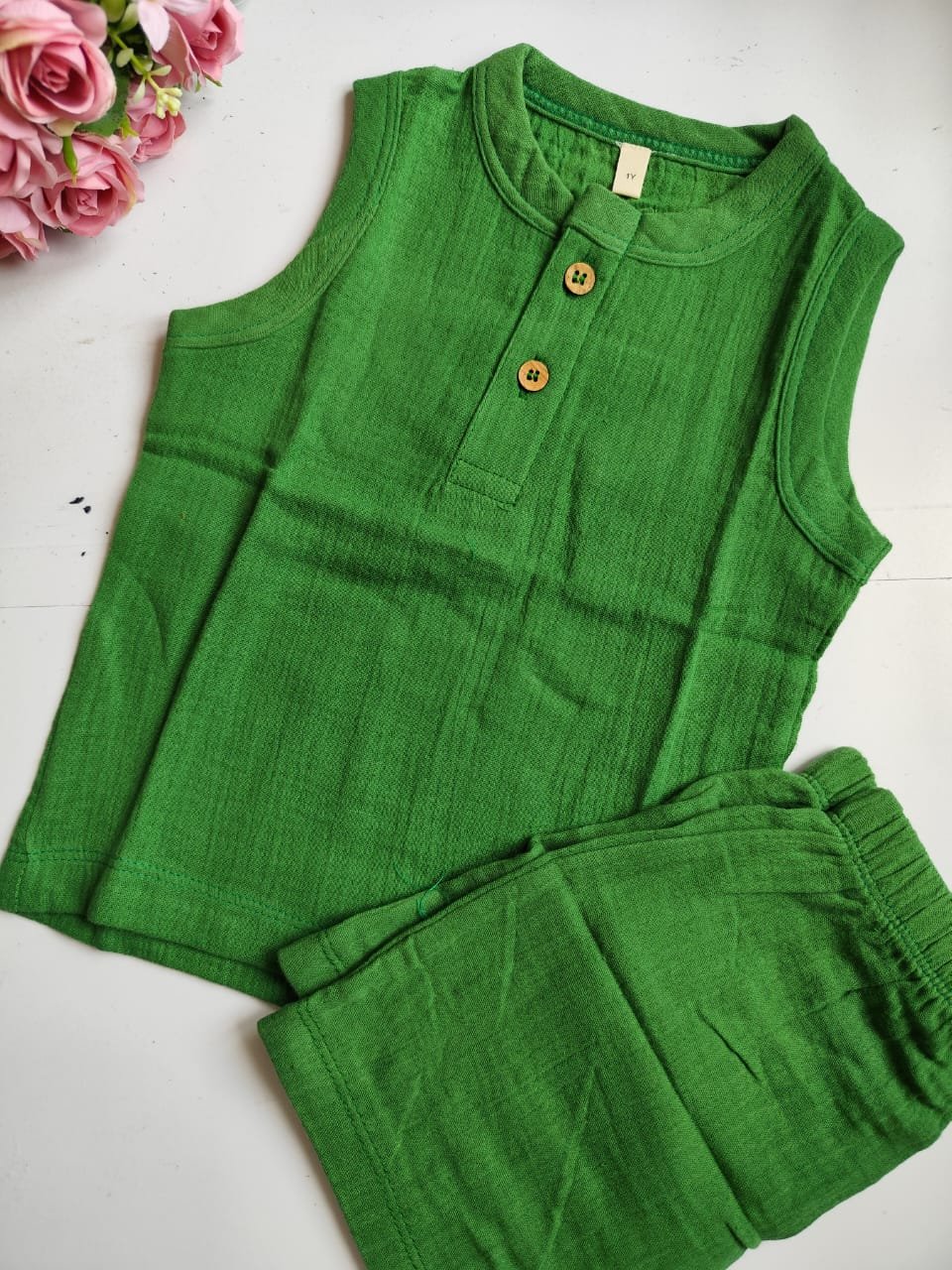 Muslin Unisex Sleeveless Co Ord Set - Green image 0
