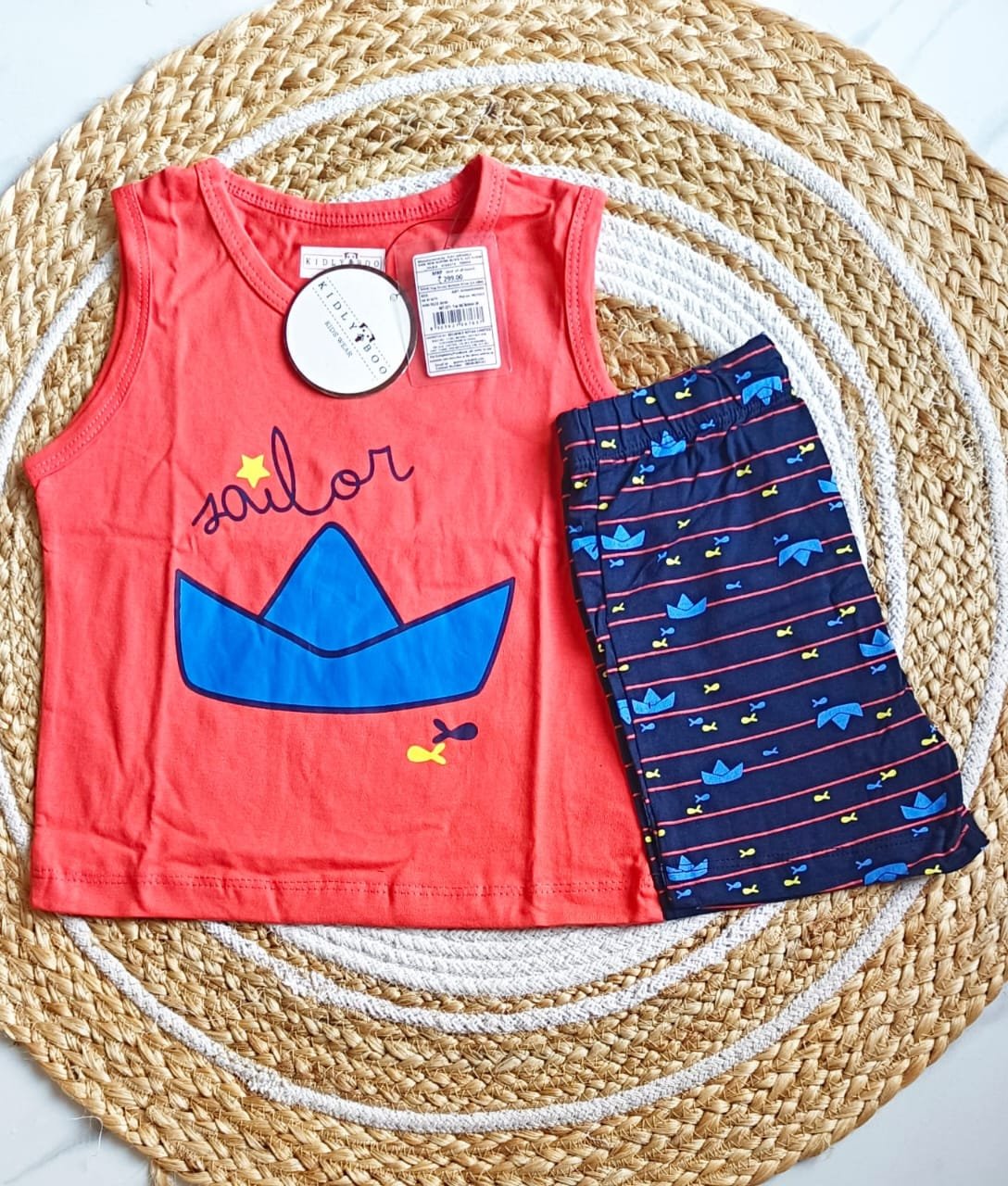 Boys Sailor Print Top & Bottom Set - 0 - 6 M image