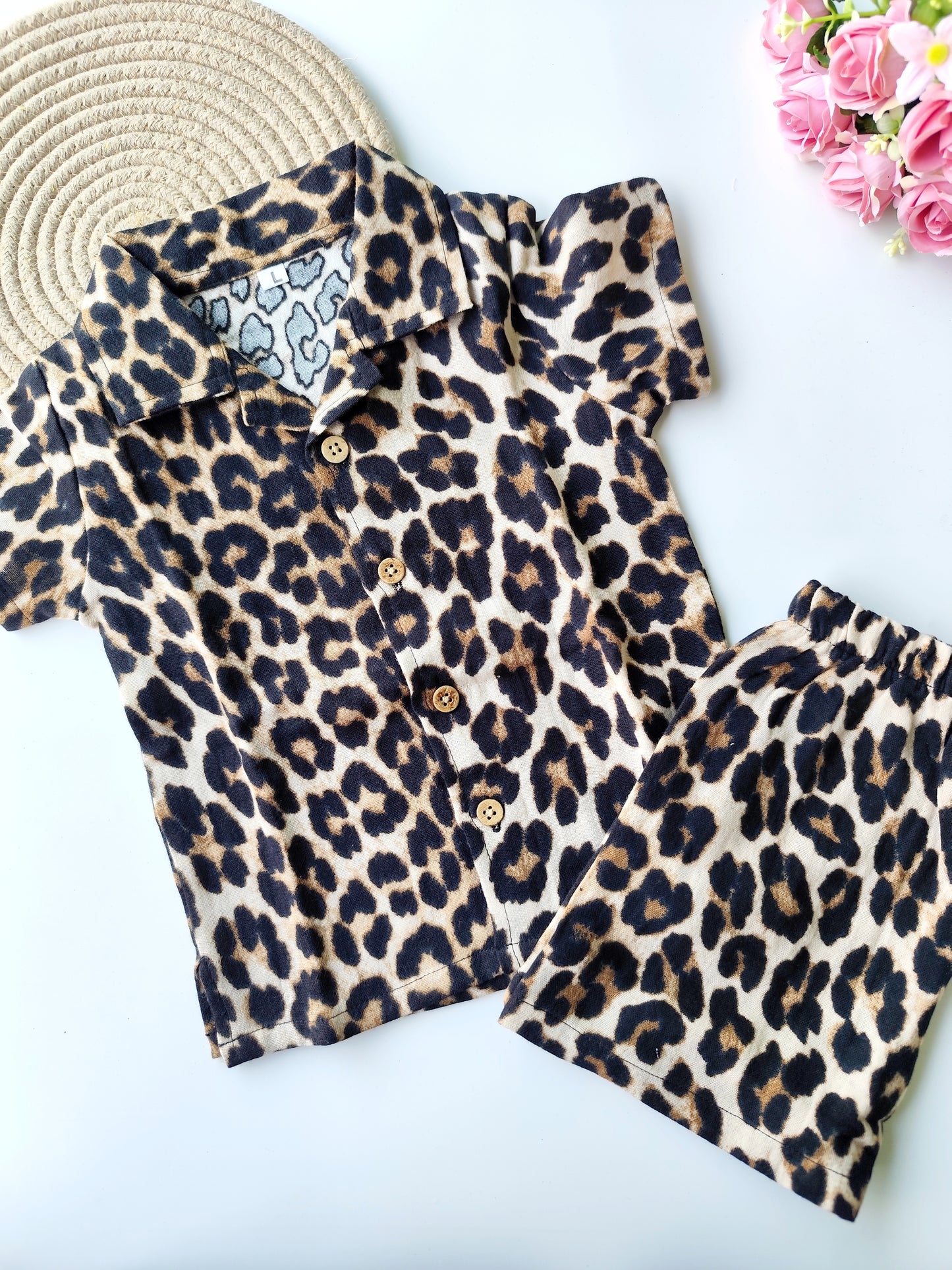 Muslin Cuban Collared Co Ord Set - Cheetah