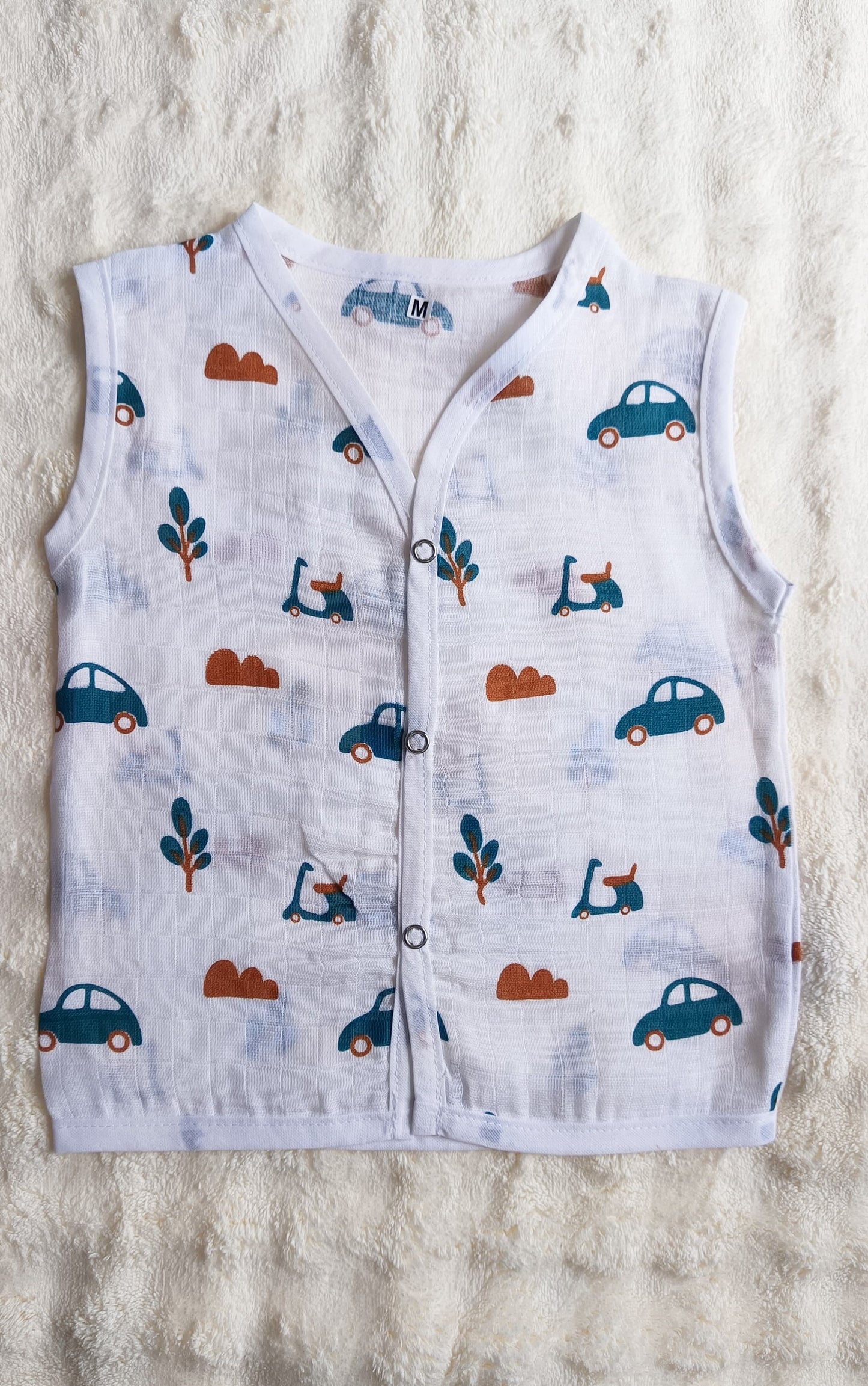 Muslin Button Jablas - Blue Cars